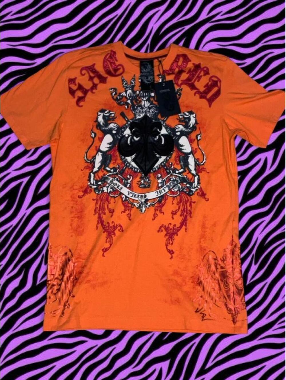 SICKK Y2k NWT Raw Blue Orange 'Sacred Guardian Angel' T-Shirt